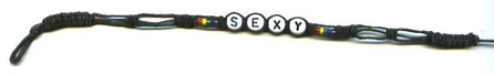Black cord “SEXY“ with Rainbow glass beads